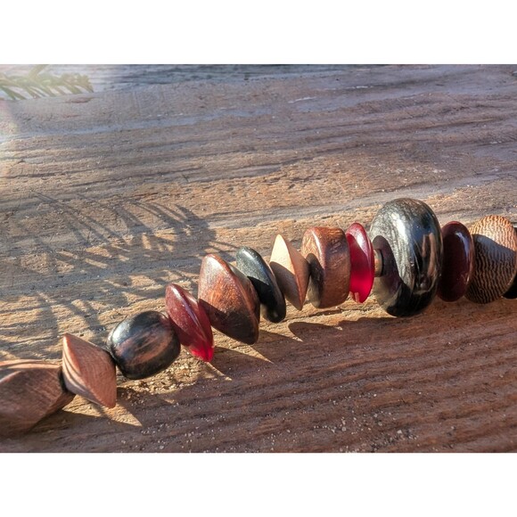 Vintage Wood Beaded Necklace: Red Chunky Necklace - Picture 10 of 16